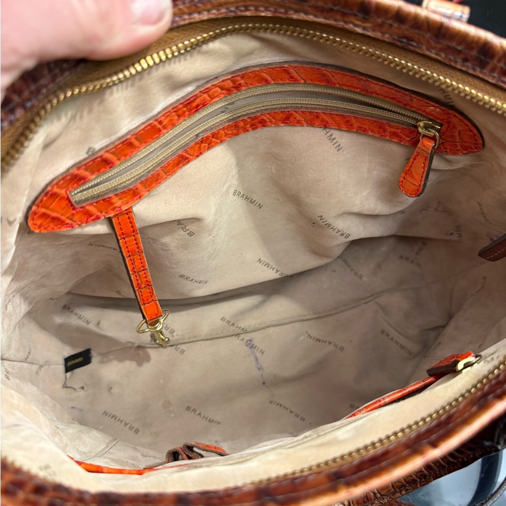 Brahmin Mini Arno Satchel Orange Croc Embossed Leather - Picture 13 of 14